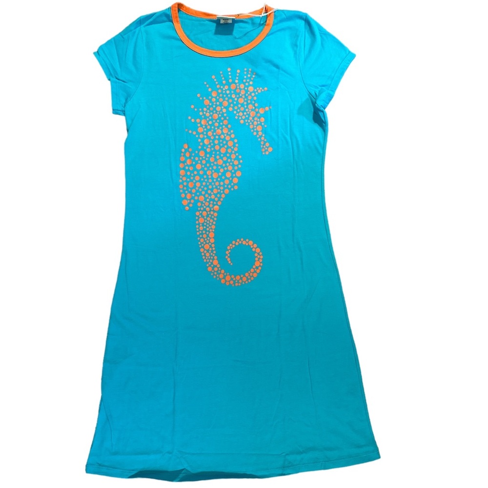 Haley and the Hound Amelia T-Shirt Dress - Seahorse - Pink and Green -XS NEW